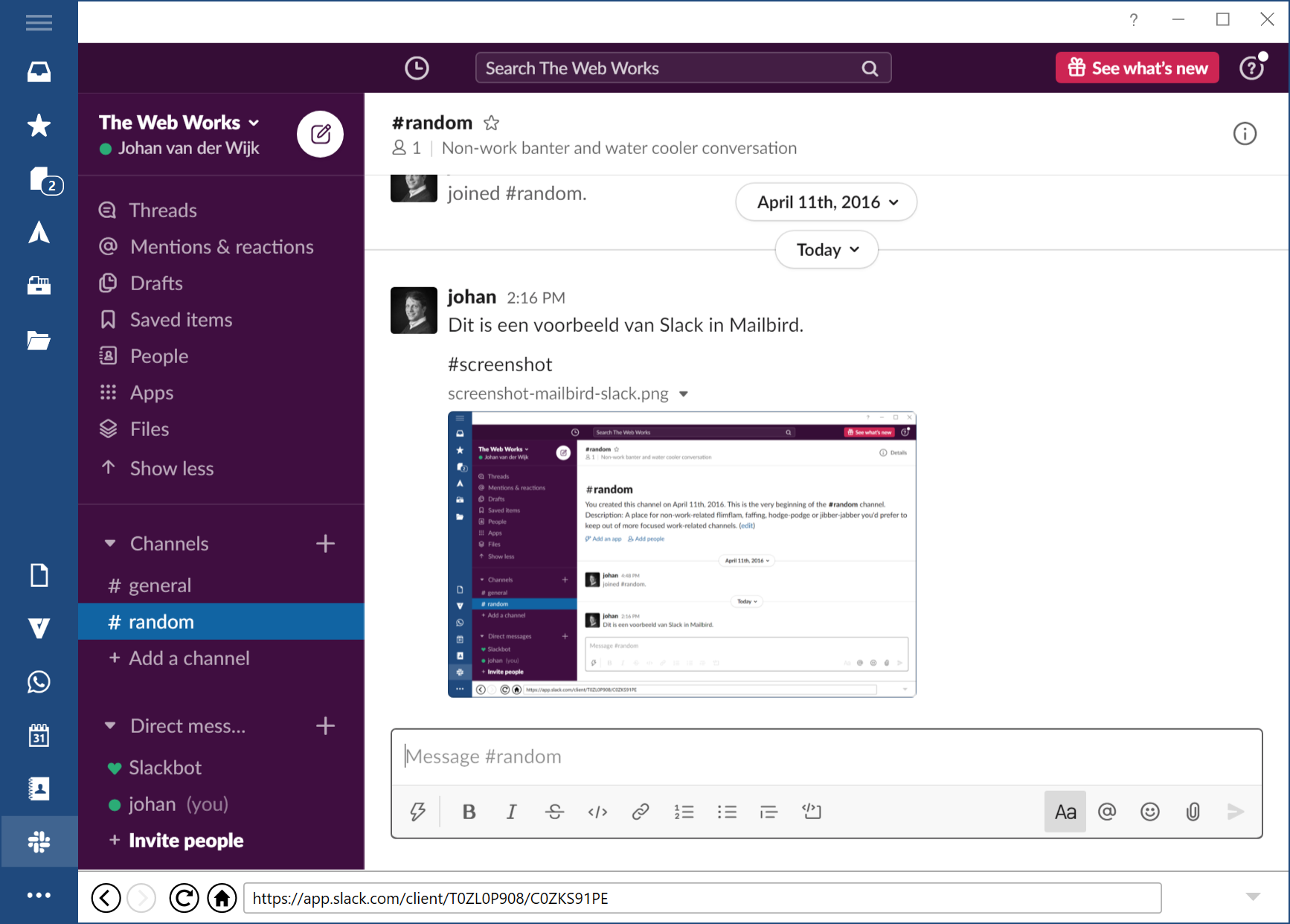 how to add slack notification on mailbird